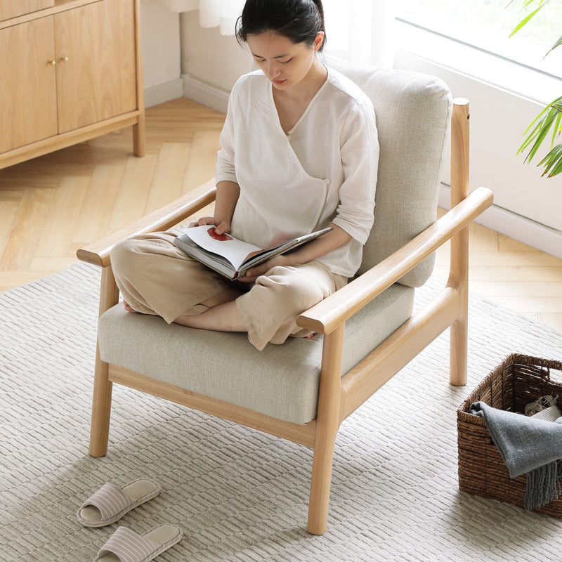 Ash Solid Wood Fabric Leisure Sofa Chair.
