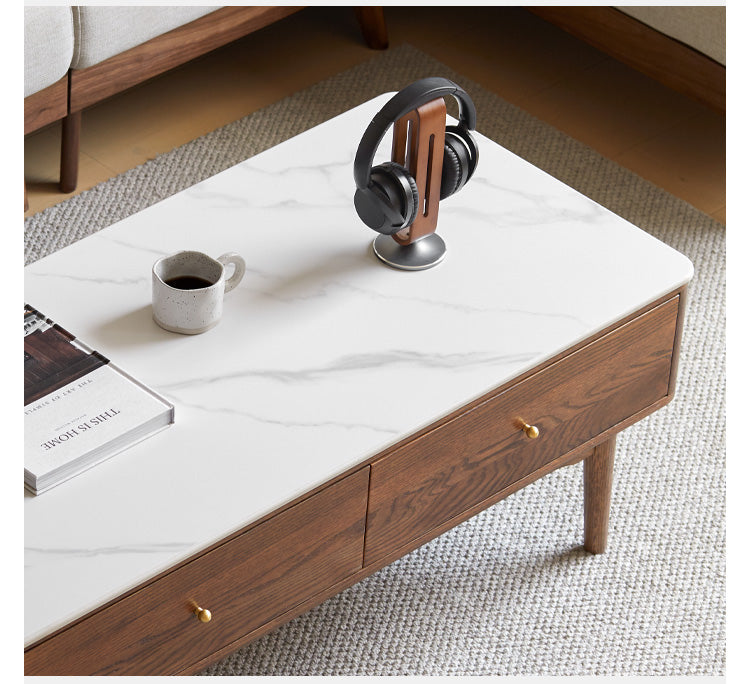 Oak Solid Wood Modern Rock Plate Coffee Table