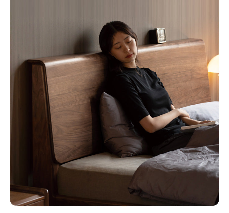 Black Walnut, Teak solid wood, Ach Solid Wood Bed Nordic Modern