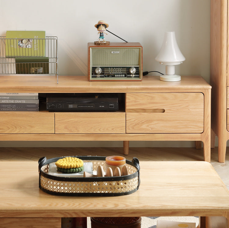 Oak, Solid Rubberwood Modern TV Stand