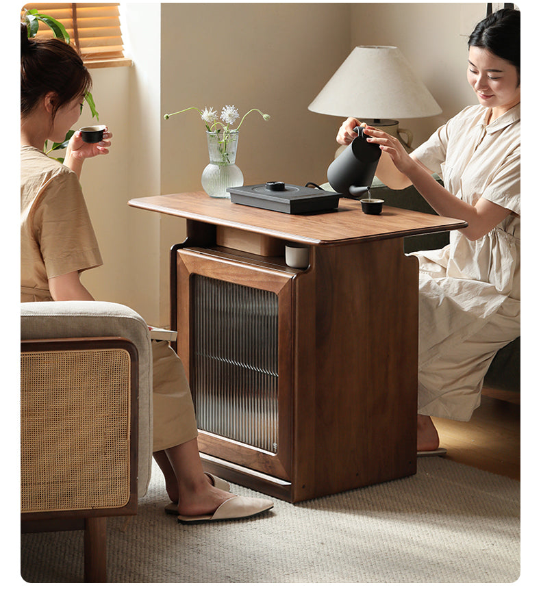 Ash, Black Walnut Solid Wood Mobile Coffee Cabinet