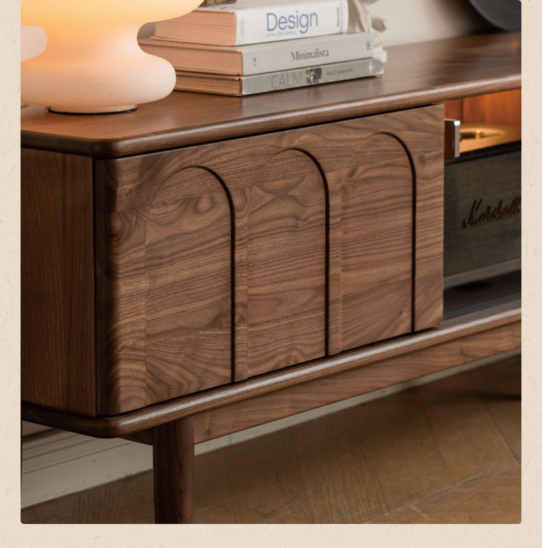 Black Walnut Solid Wood Retro Large Capacity TV Cabinet.