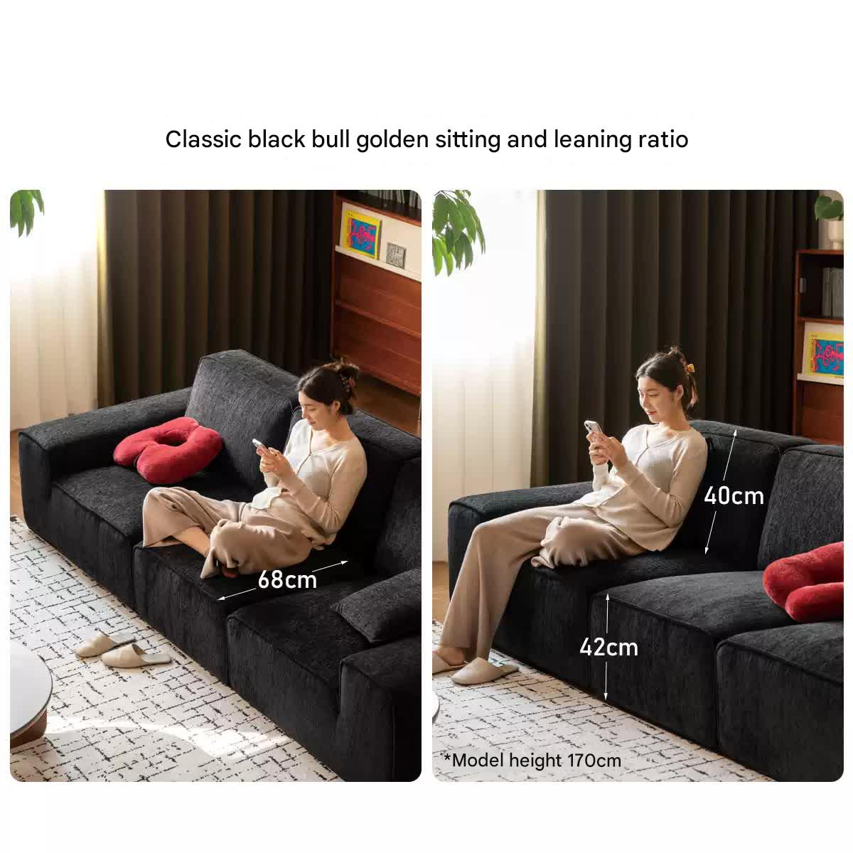 Fabric black tofu block sofa