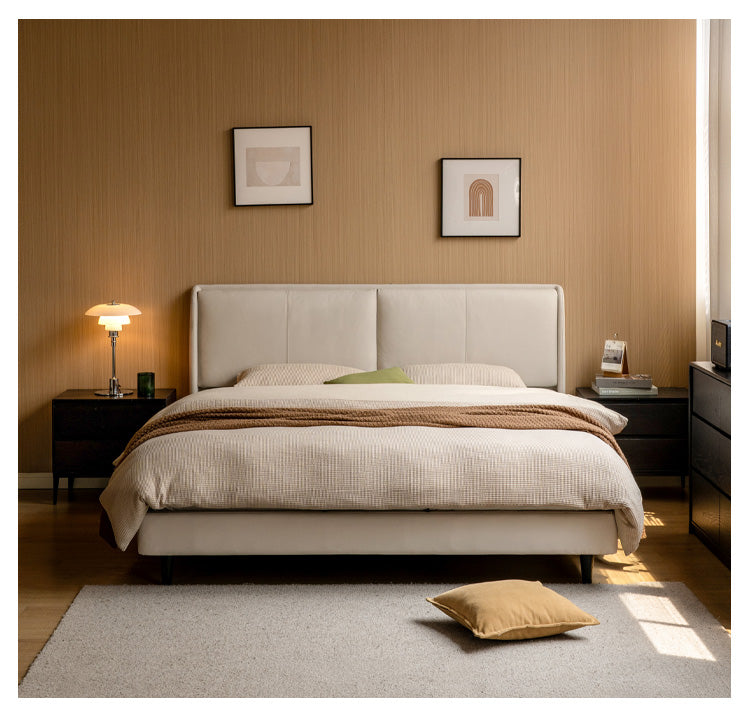 Leather Bed Cream Style First Layer of Yellow Cowhide Bed