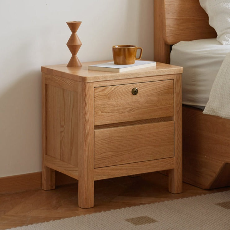 Oak Solid Wood, Solid Rubberwood Nightstand with Locker.