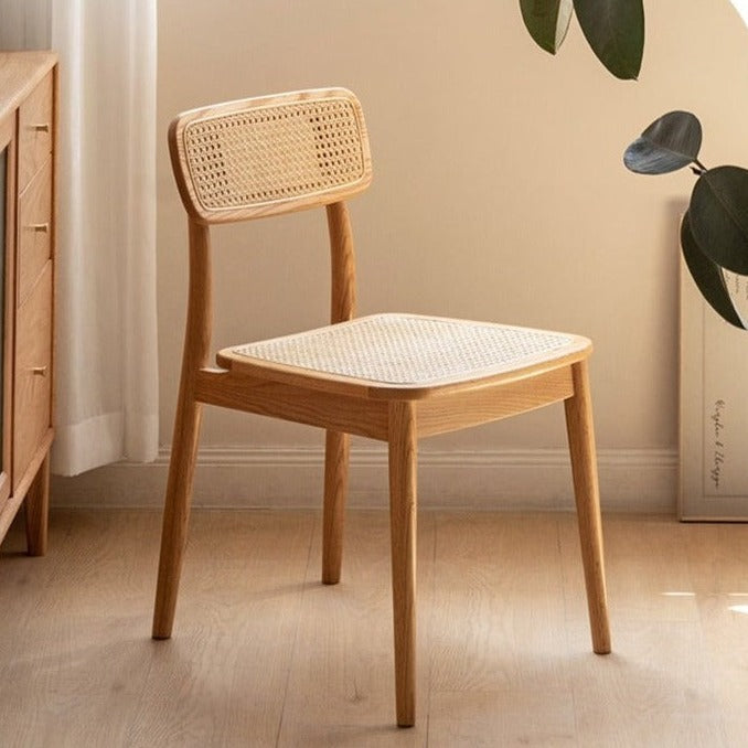 4 pcs set Oak Solid Wood Rattan - Dining Chair