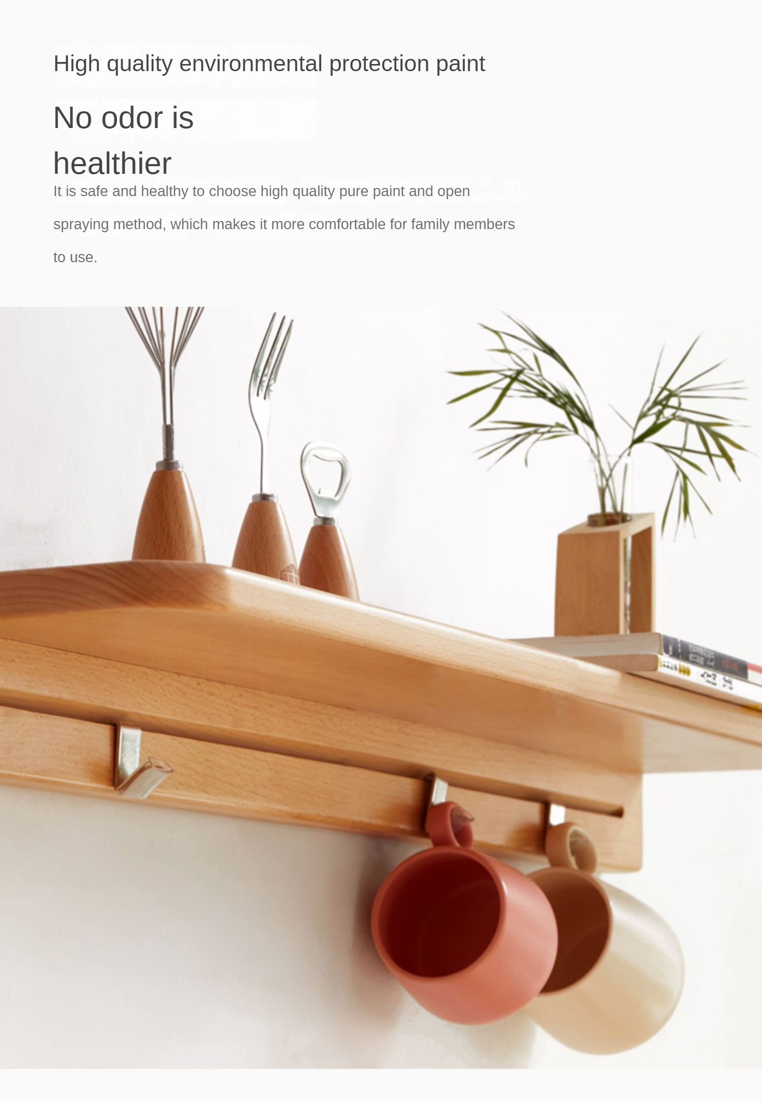 Beech Solid Wood Wall Shelf With Hooks