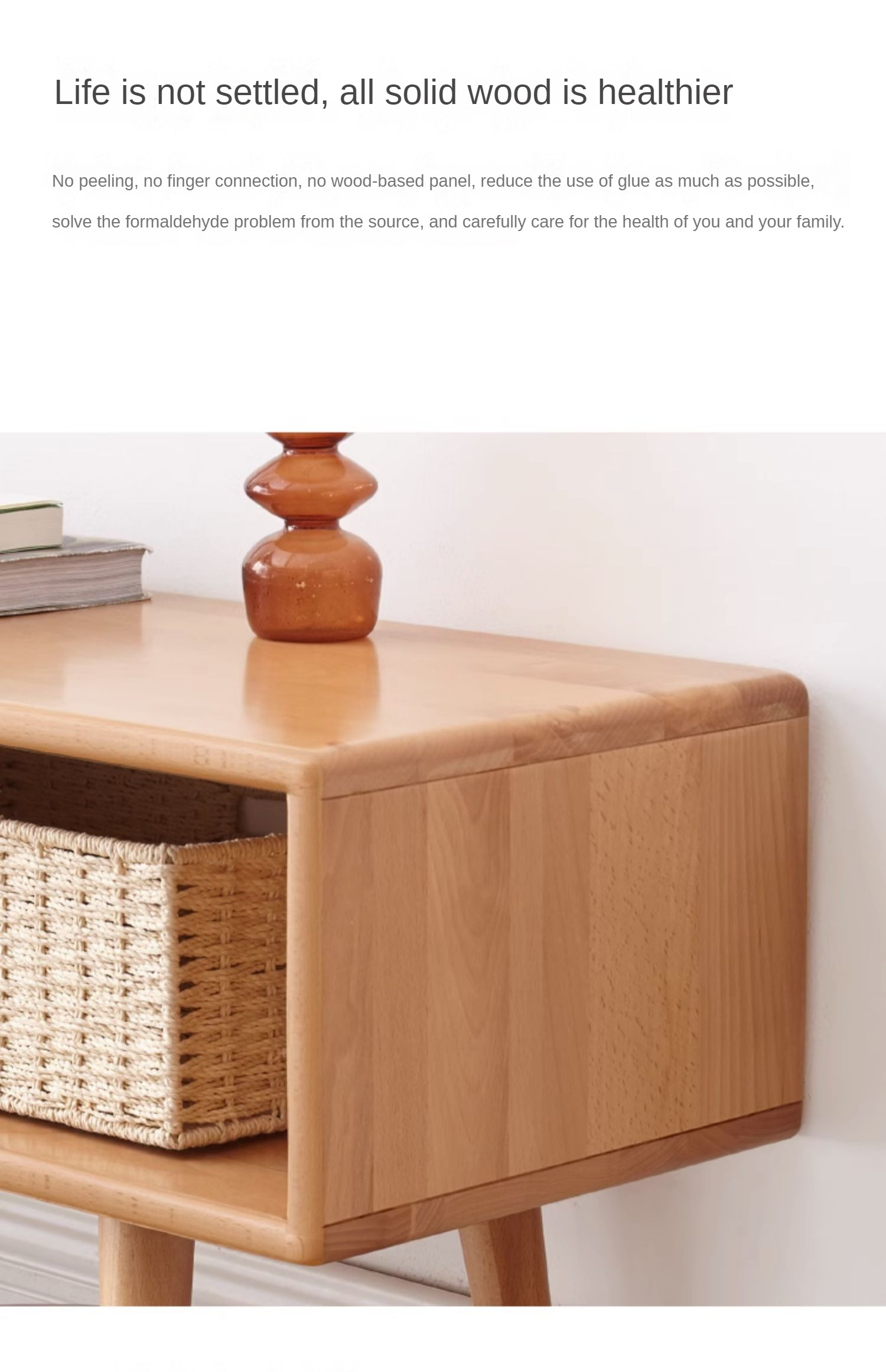 Beech Solid Wood TV Cabinet Open Storage.