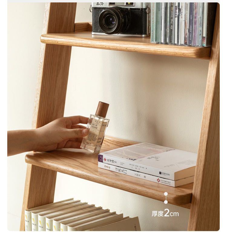 Oak Solid Wood Side Cabinet, Trapezoidal Storage Rack
