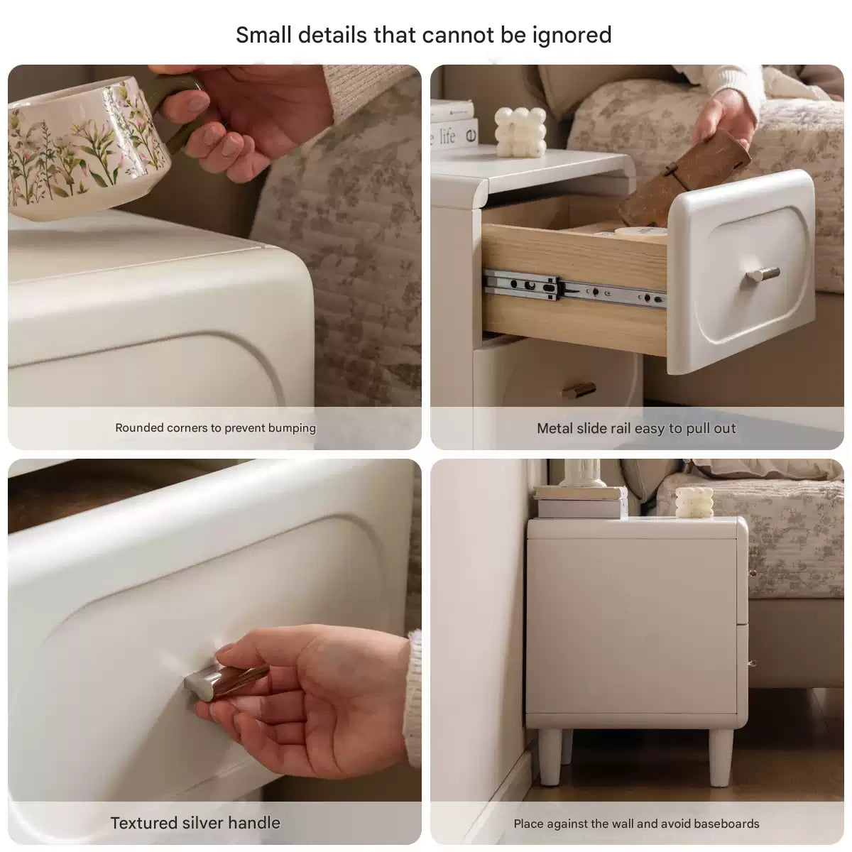 Solid RubberWood French Cream Nightstand