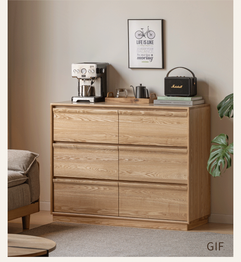 Ash Solid Wood Log Style Six Drawers Cabinet