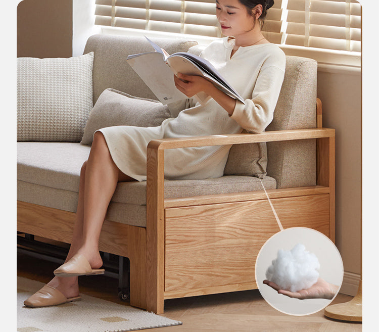 Oak, Ash Solid Wood Sofa Bed Modern Multifunctional.