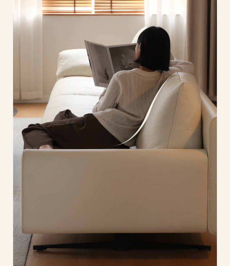 Leather Straight White Italian Sofa.