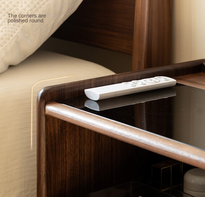 Black Walnut, Oak, Sandalwood Solid Wood Nightstand Socket, Lamp