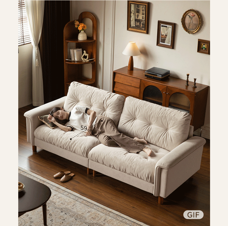French Retro Fabric Sofa – High-Back with Pet-Friendly Scratch-Resistant Fabric