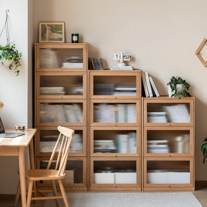 Oak Solid Wood Flip-Up Door Bookcase Combination Cabine