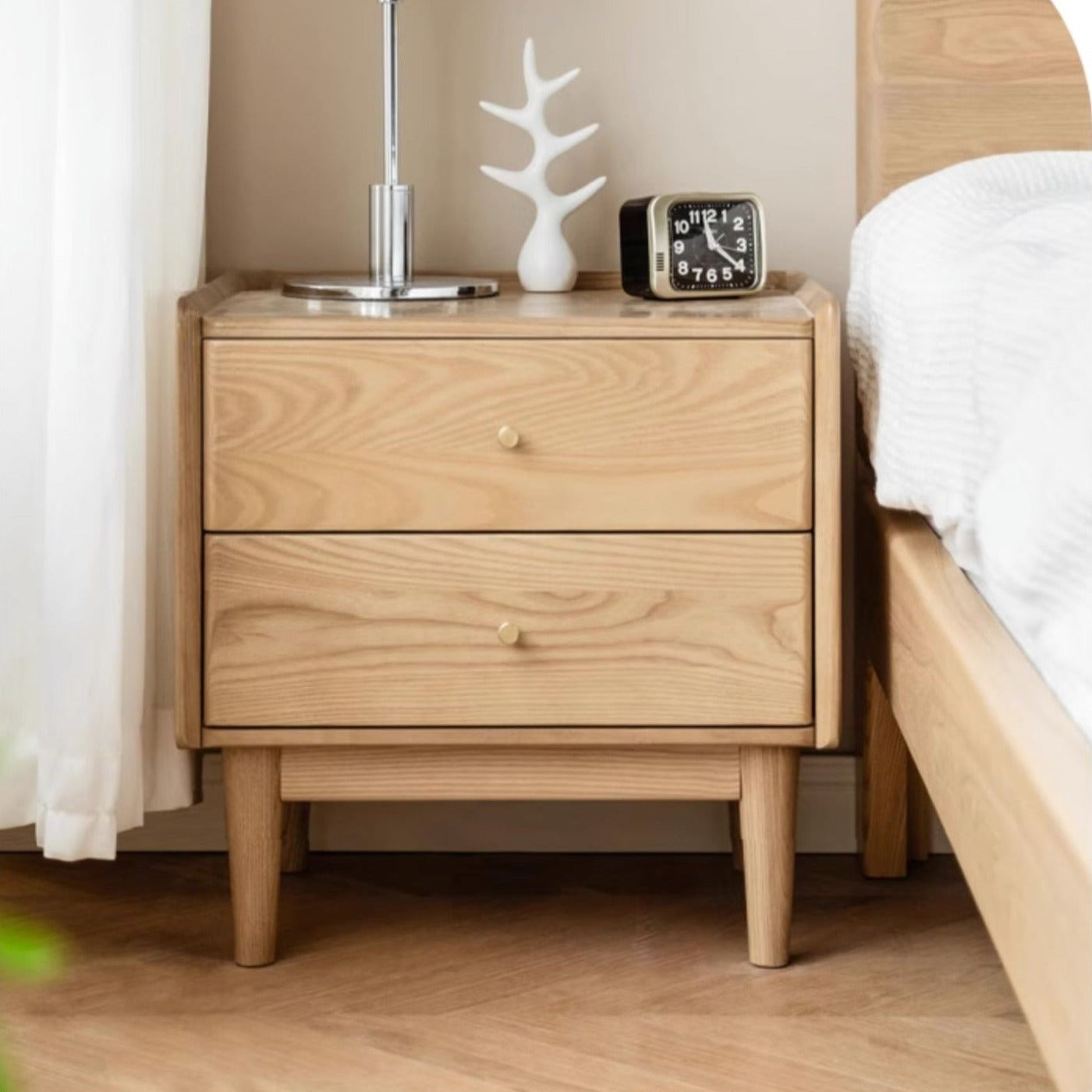 Ash Solid Wood Modern Nightstand.
