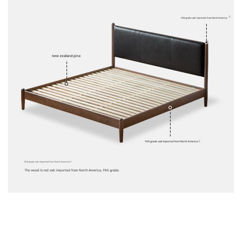 Oak Solid Wood Leather Soft Bed Italian Light Luxury
