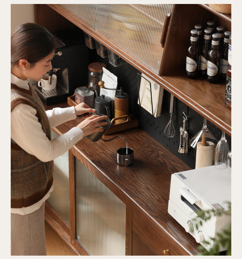 Solid Rubberwood, Oak Solid Wood Sideboard, Buffet Cabinet