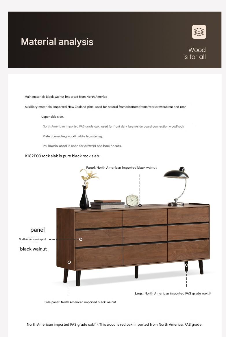 Black Walnut Solid Wood Italian Light Luxury Drawer Cabinet
