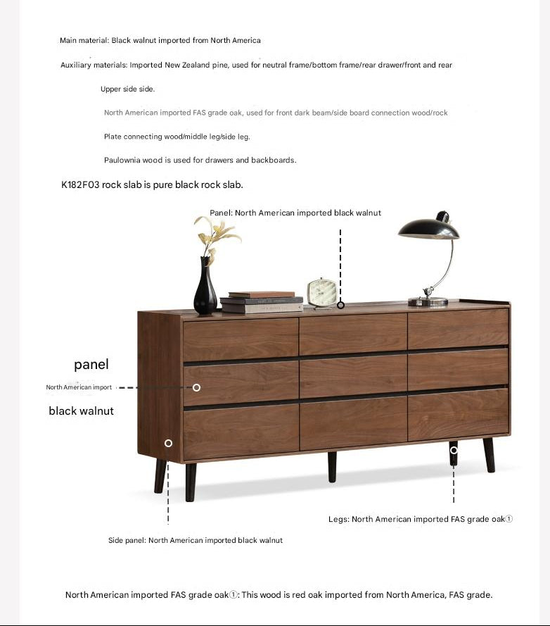 Black Walnut Solid Wood Italian Light Luxury Drawer Cabinet