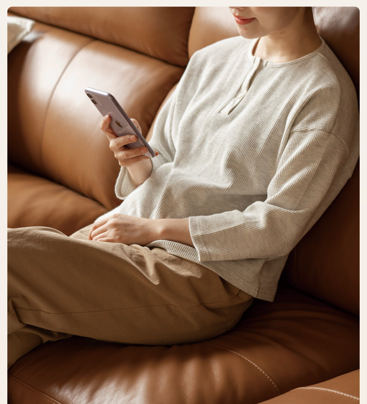 First-layer Yellow Cowhide Leather Sofa Light Luxury Italian Style.