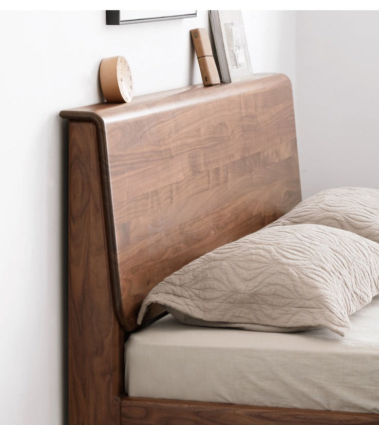 Black Walnut, Teak,Ash Solid Wood Bed Nordic Modern