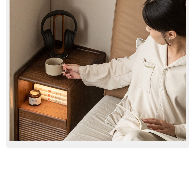 Black Walnut Solid Wood Nightstand Narrow Night Light.