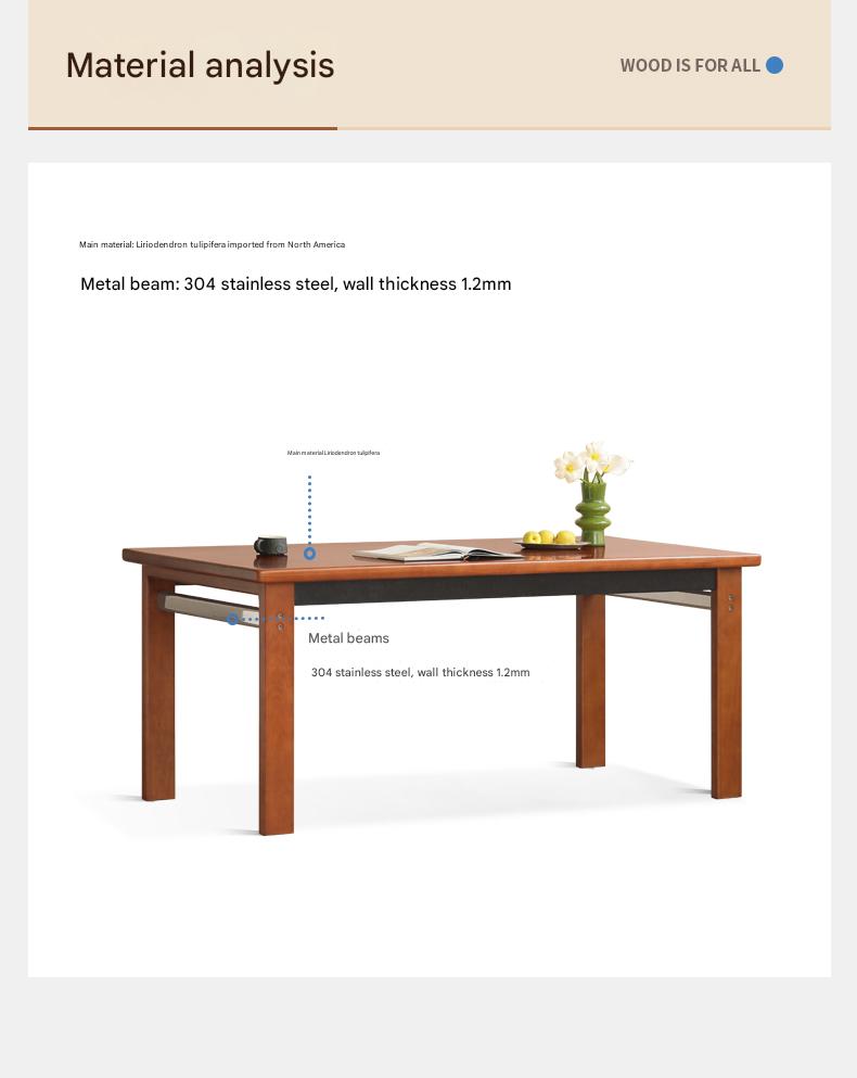 Poplar Solid Wood Bauhaus Retro Antique Style Dining Table