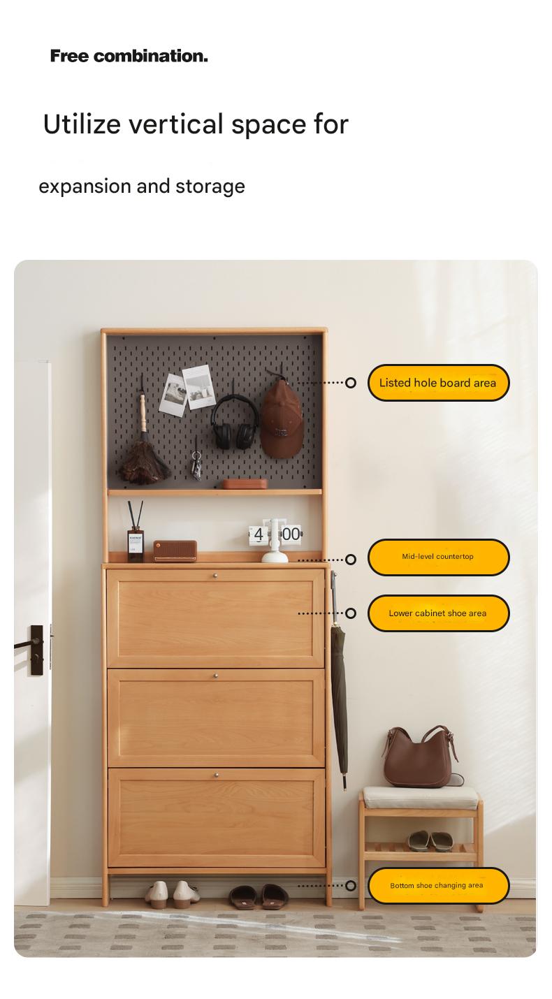 Beech Solid Wood Ultra-Thin Flip Bucket Shoe Cabinet