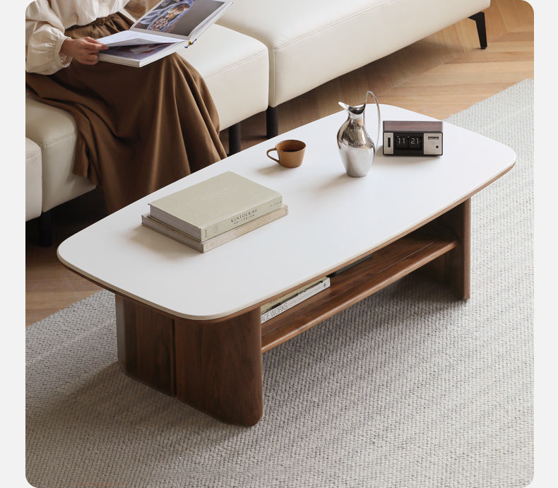 Rubber, Oak, Black Walnut, Сherry Solid Wood Rock Plate Coffee Table