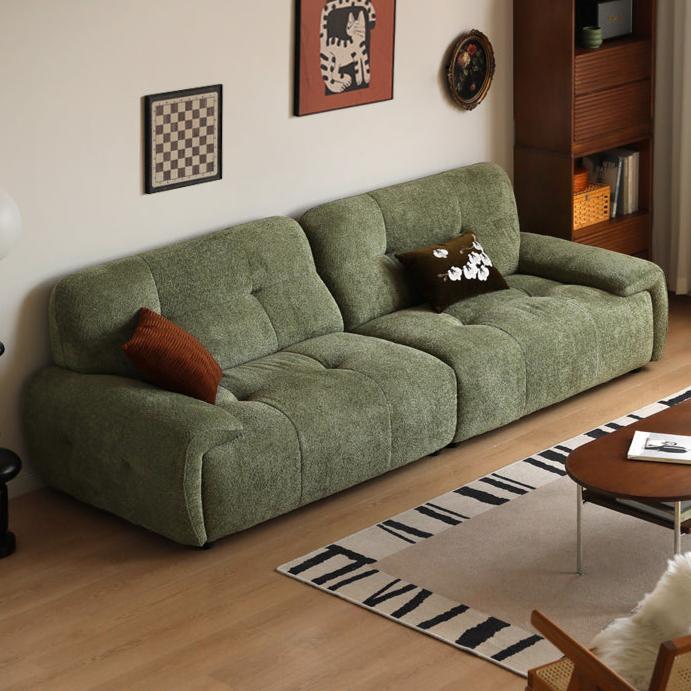 Fabric Sofa Retro High Back Four-Person Straight Sofa
