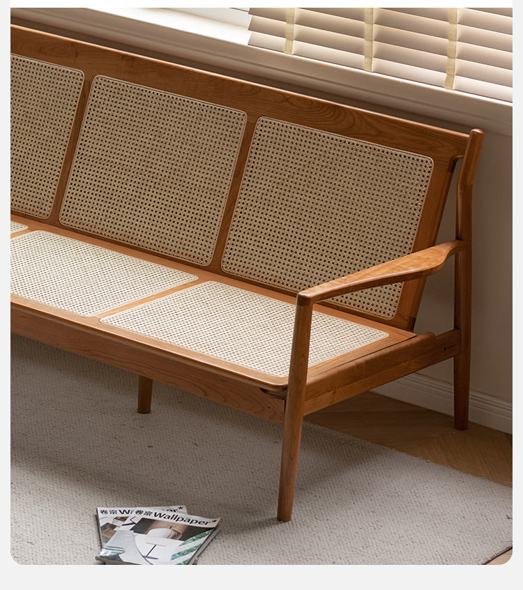 Oak Solid Wood Rattan Vintage Dual-purpose Sofa.