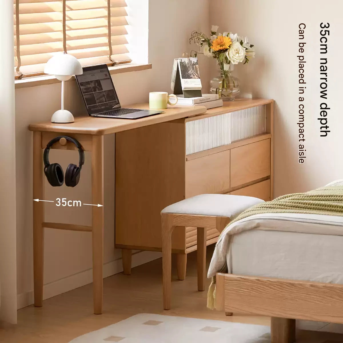 Beech Solid Wood L-Shaped Corner Storage Cabinet, Dressing table.