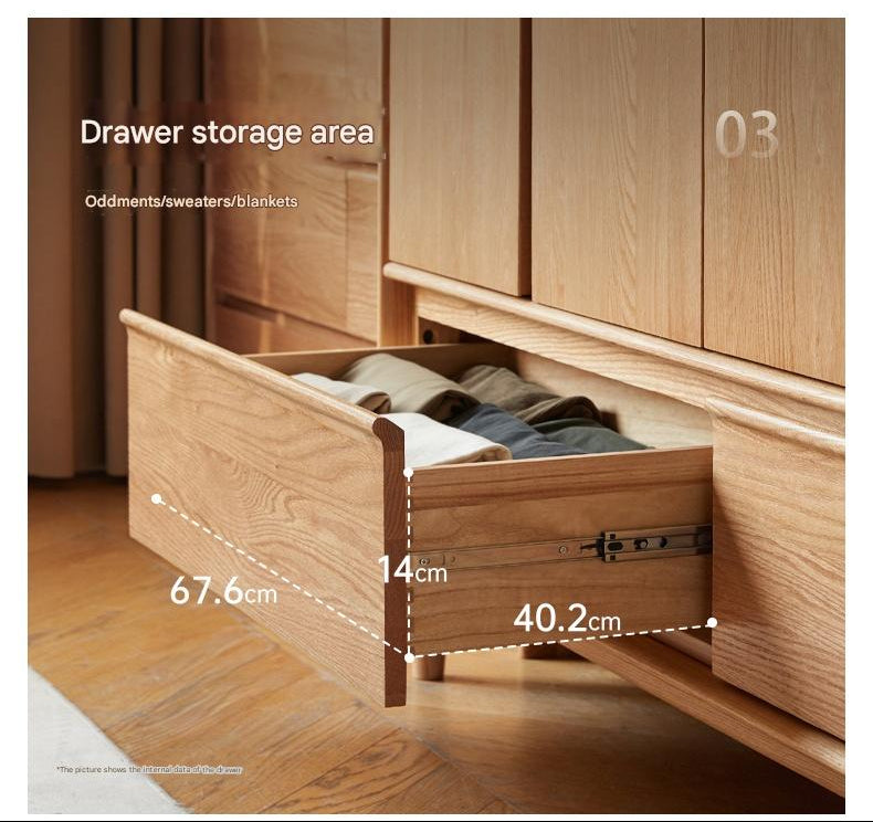 Oak Solid Wood Wardrobe Armoire with Hidden Groove Pulls and Raised Legs