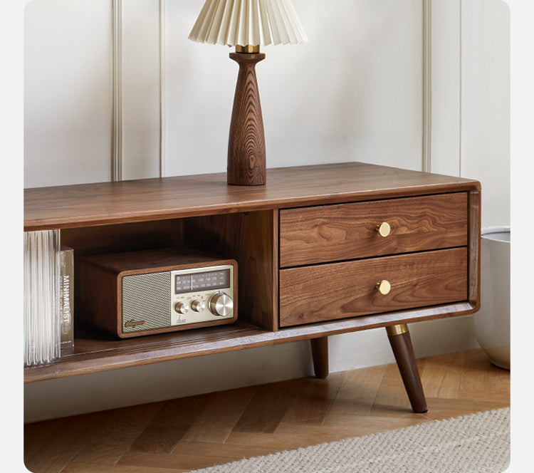 Black Walnut Solid Wood Nordic TV Cabinet.