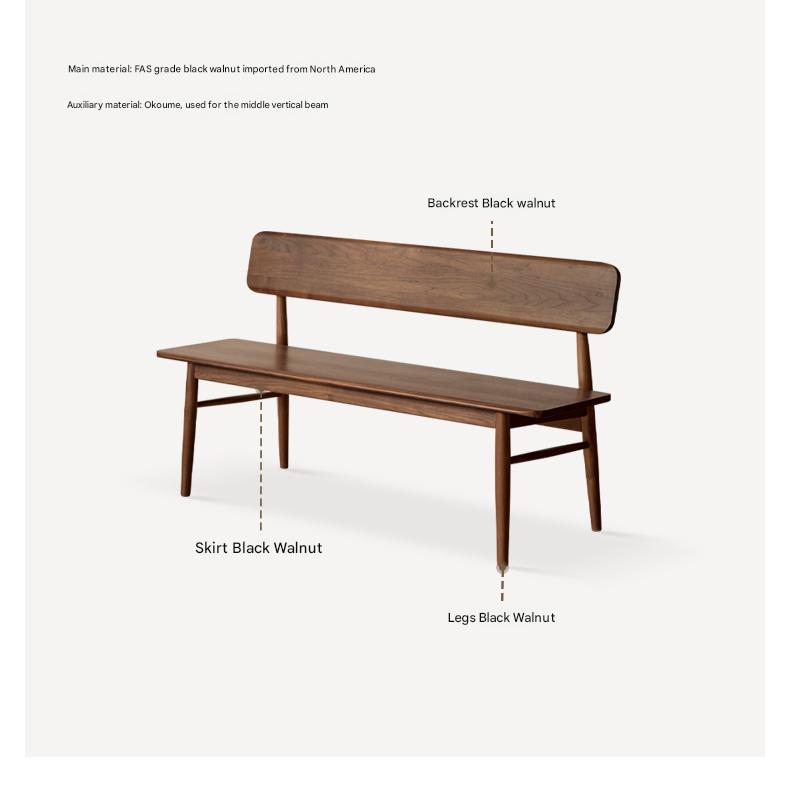 Black Walnut Solid Wood Long Bench