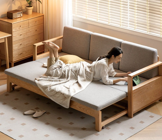 Oak, Ash Solid Woof Folding Storage Sofa Bed.
