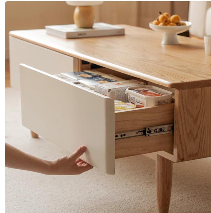 Oak Solid Wood Modern Coffee Table With Drawer