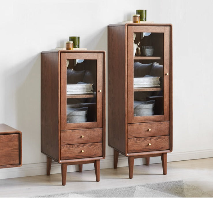 Oak Solid Wood Side Cabinet, Walnut Color