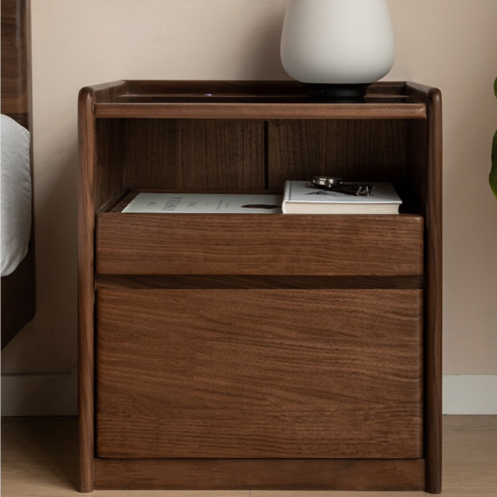 Black Walnut, Oak, Sandalwood Solid Wood Nightstand Socket, Lamp