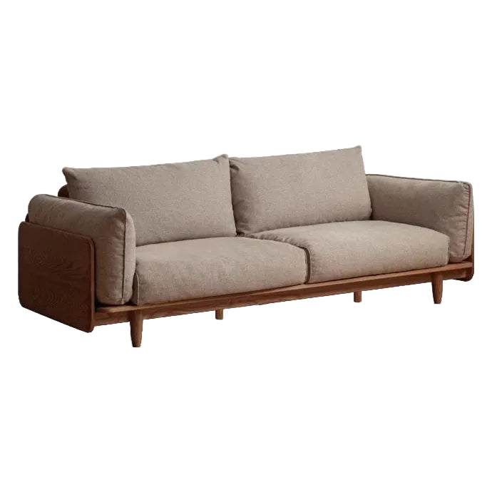 Oak, Ash Solid Wood Sofa with Exposed Wide Arms, High-Back, Genuine leather -fabric