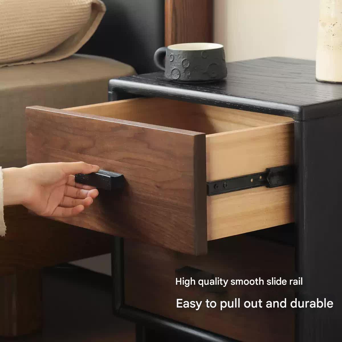 Black Walnut, Oak Solid Wood Nightstand.