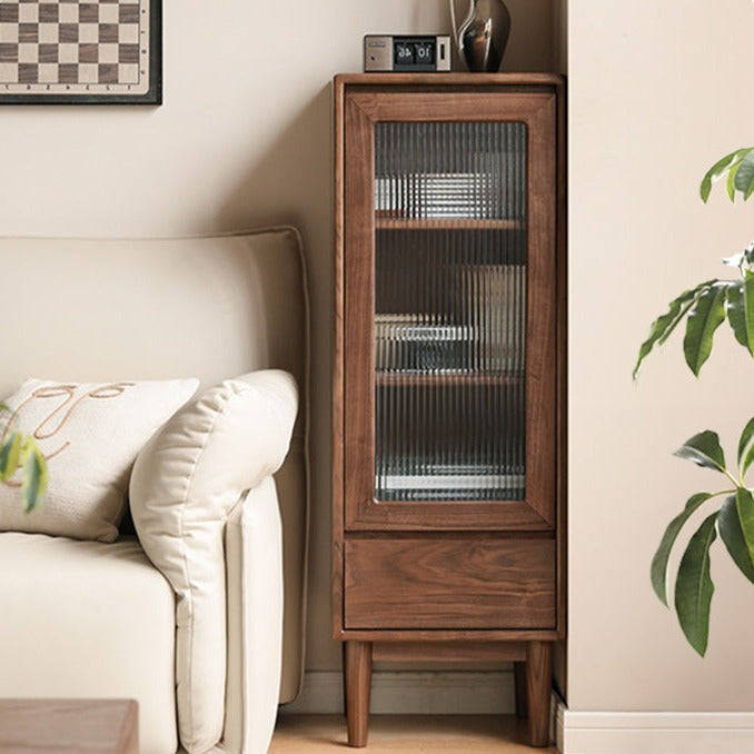 Black Walnut, Sandalwood Side Cabinet Narrow Vintage Storage