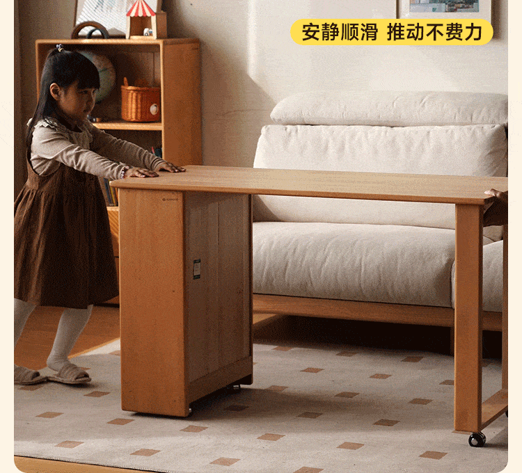 Beech, Solid Rubberwood Children's Desk with Pulleys Movable Storage