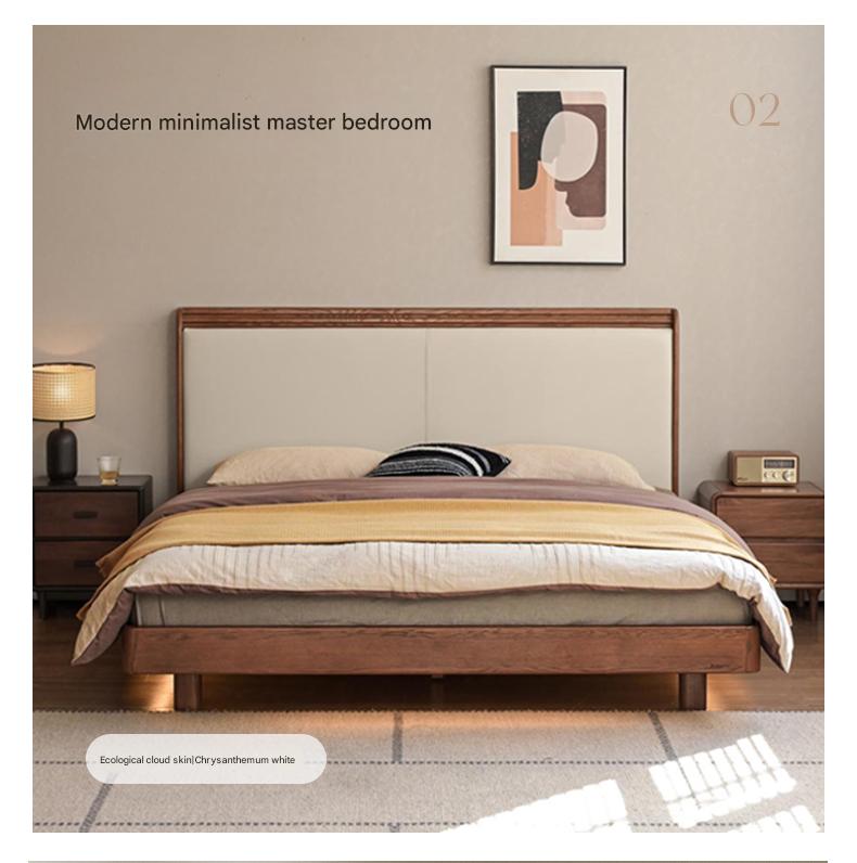 Oak Solid Wood Modern Simple Luminous Bed