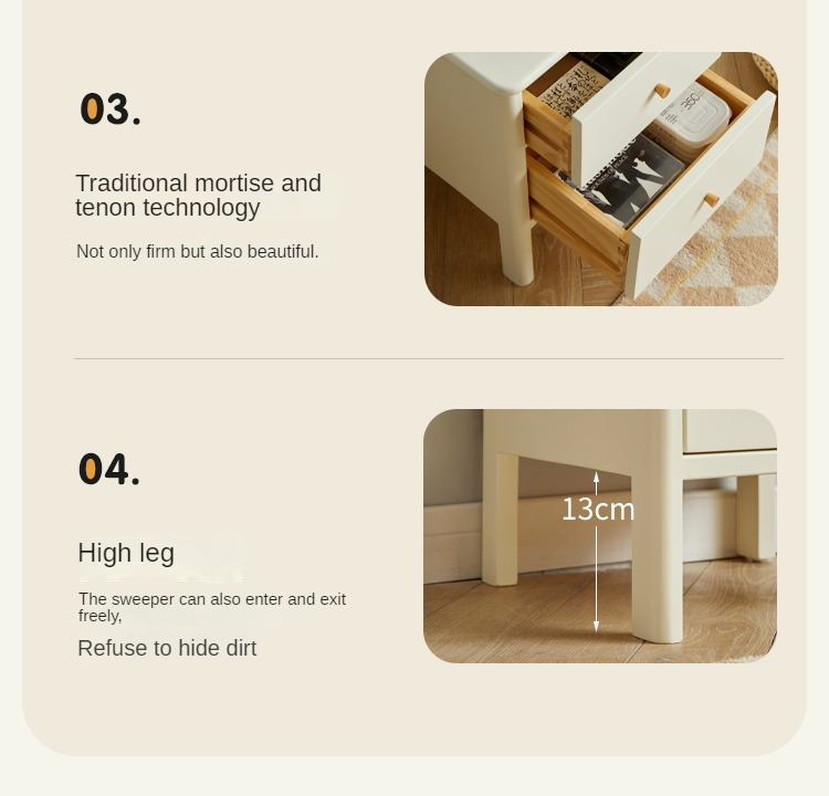 Pine Solid Wood White Luxury Nightstand.