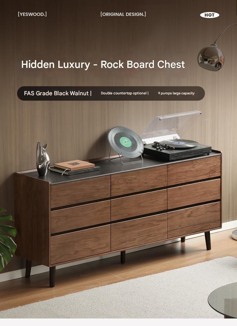 Black Walnut Solid Wood Italian Light Luxury Drawer Cabinet