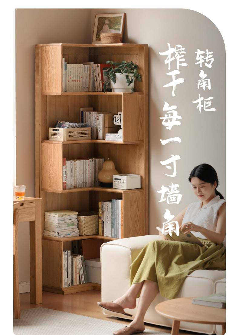 Oak Solid Wood Corner Bookcase