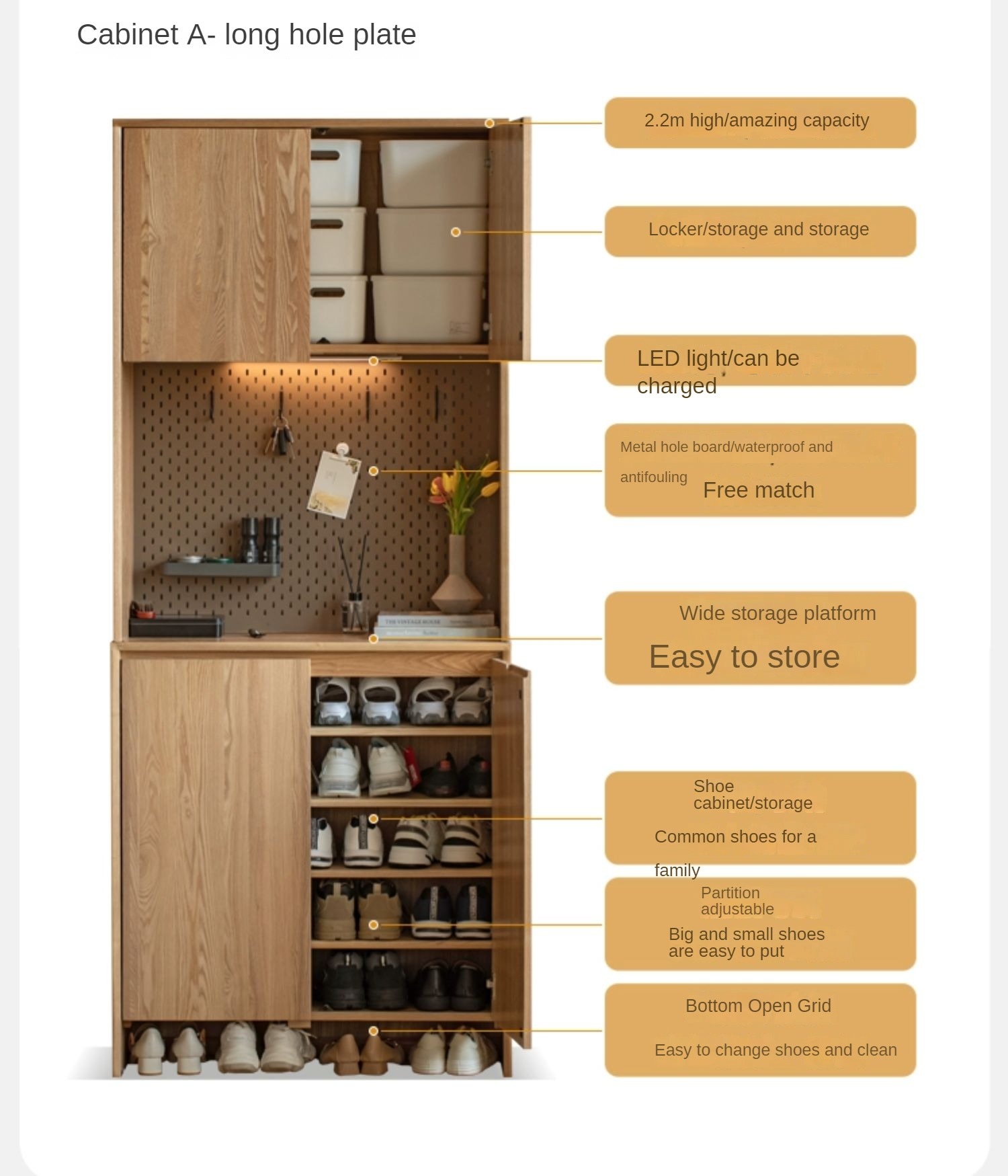 Ash, Oak Solid Wood Shoe Cabinet, Entrance Cabinet Combination Storage